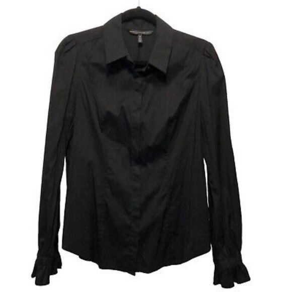 WHBM Solid Black Button Down Long Sleeve Top Size 4 - Picture 1 of 1